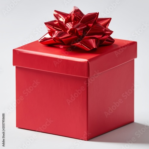 Red Gift Box With a Shiny Bow Sitting on a Plain Background During a Festive ...