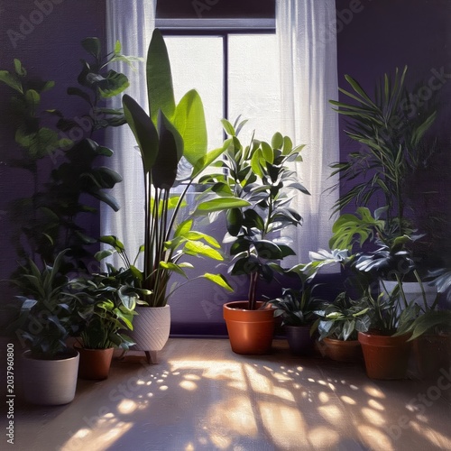 Green Plants Line Sunny Windowsill in Cozy Indoor Space During Daylight Hours