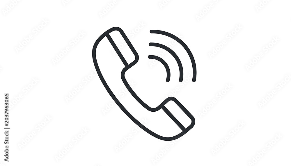 Fototapeta premium Outline of a telephone receiver with sound waves, simple communication icon, contact symbol