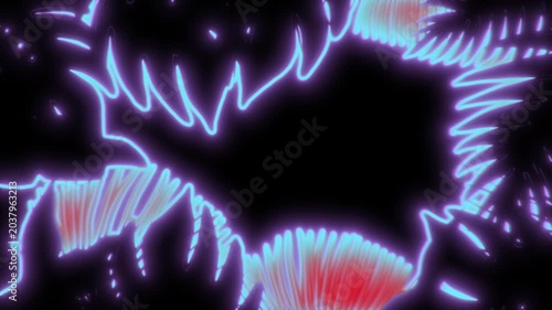 Neon tropical leaves glow and sway on a black background. Stylish animation in retrowave style with beautiful technological nature in 4K.