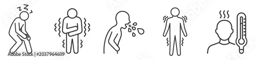 Fotografie vector line icons of sick human symptoms including fatigue vomiting cough chills