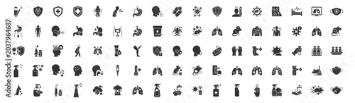 Obraz na płótnie medical pandemic icons set in glyph style with symbols of vaccine, virus, protec