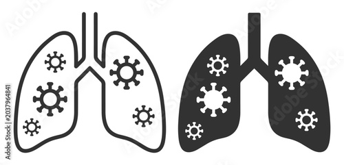 Slika na platnu Icon set of infected lungs with virus particles vector illustration on transpare