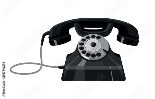 Cuadro en lienzo Vector illustration of an antique black bakelite style rotary dial landline telephone