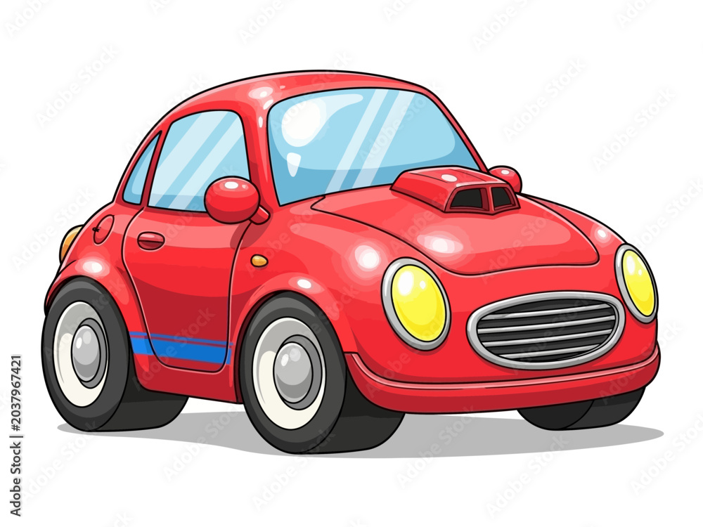 Fototapeta premium Cartoon Red Sports Car with Big Engine.