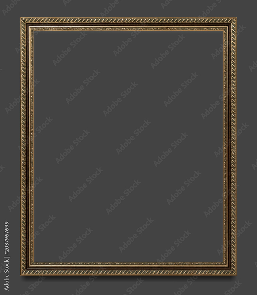 Fototapeta premium Elegant gold blank frame on display, suitable as mockup