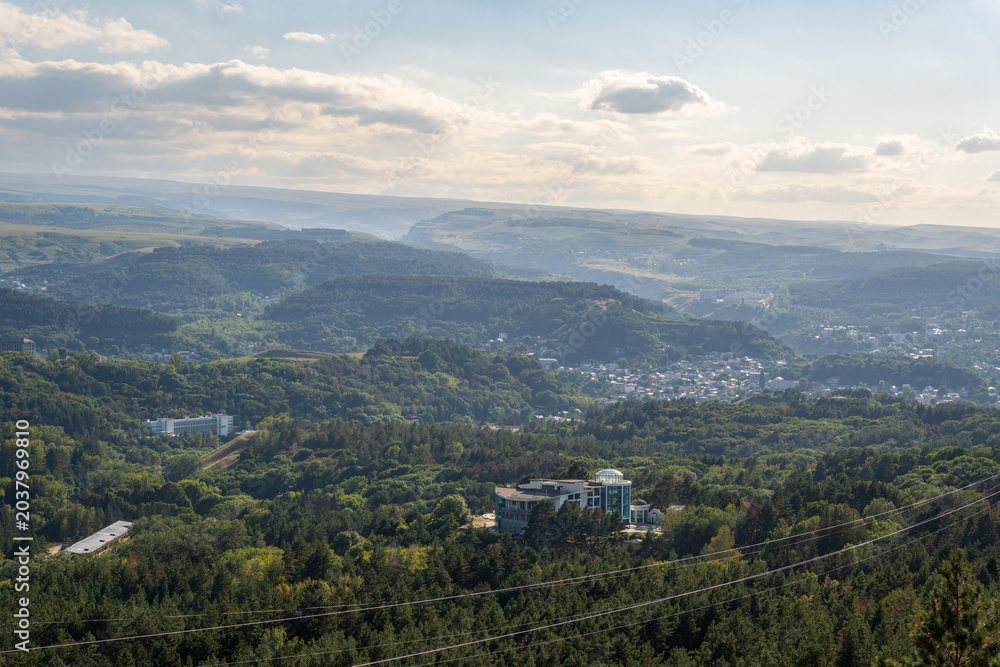 Obraz premium View of Kislovodsk Park and the cable car from the mountain