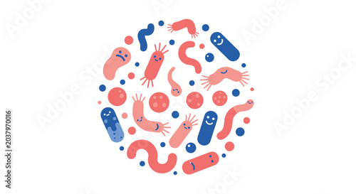 Seamless pattern of various colorful bacteria and microorganisms for science medicine and health education.