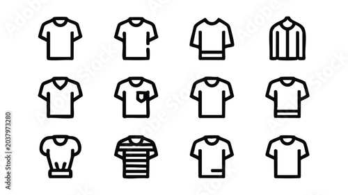Collection of various t-shirt styles and designs icons
