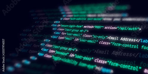 Photos Glowing HTML code snippet of a secure login form with email and password input f