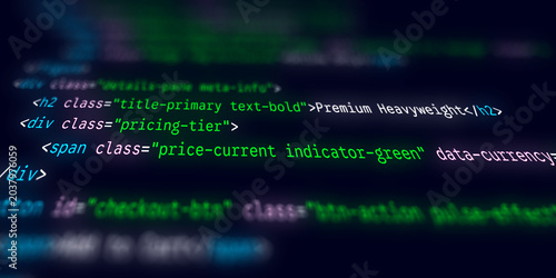 Fotografía Illuminated code syntax showing e-commerce pricing tiers and a checkout button o