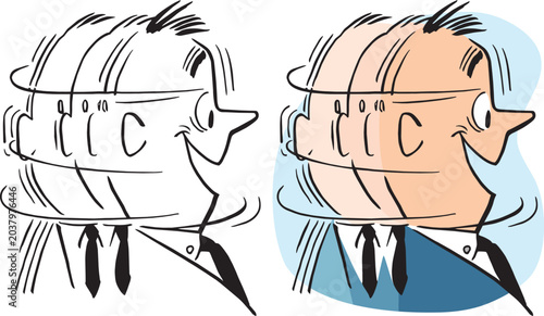 Φωτογραφία A vintage retro cartoon of a man whipping his head around to look at something interesting