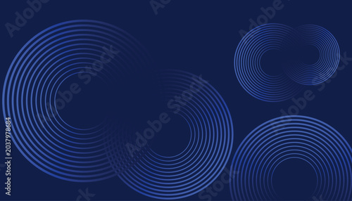 Abstract blue circular sound waves pattern with glowing light lines on a dark background Vector, illustration