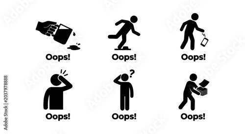 Bild auf Leinwand Oops! Icon Set: Spilling, Slipping, Dropping, Confusion, Mistakes, Vector Graphi