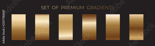 Elegant classic gold gradient swatches collection. Metallic textures with polished foil shine and satin smooth. Glossy palette for premium and luxury designs and branding