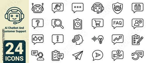 Tableau sur toile AI Chatbot and Customer Support Line Icons Set – Artificial Intelligence Assista