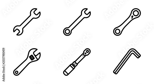 Fotografie Wrench Icons Set, Mechanical Tools Collection, Hardware Equipment Vector Graphic