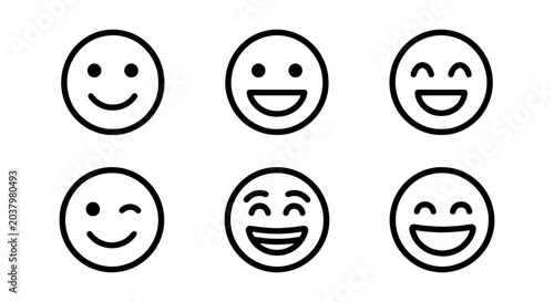 Obraz na plátně Happy Face Icons, Smileys Set, Emotion Symbols, Vector Graphics