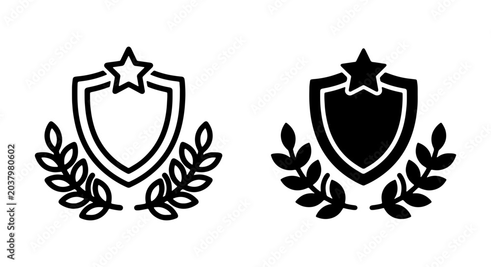 Obraz premium Award Shield Icons, Laurel Wreath Badges, Star Emblem Vector Graphics