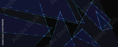 Foto Abstract background featuring glowing neon blue geometric triangular shapes on a dark, sleek backdrop, creating a modern, high-tech, and futuristic digital design