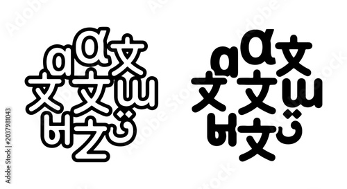 Photos Multilingual Typography Icons, Global Communication Symbols, Diverse Language Ch