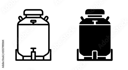Industrial Tank Icons, Liquid Storage Containers, Beverage Barrels, Vector Set