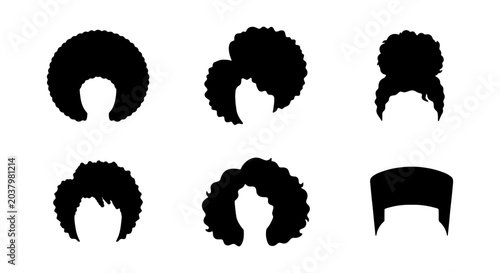 Afro Hairstyles Vector Icons, Black Hair Silhouettes, Diverse Styles