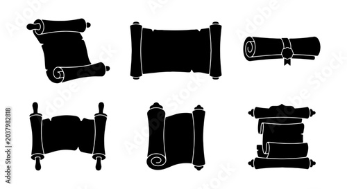 Foto Scroll Set, Parchment Icons, Old Paper Rolls, Vintage Document Graphics