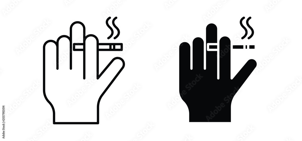 Fototapeta premium Hand holding cigarette vector icon set black filled and outlined style.