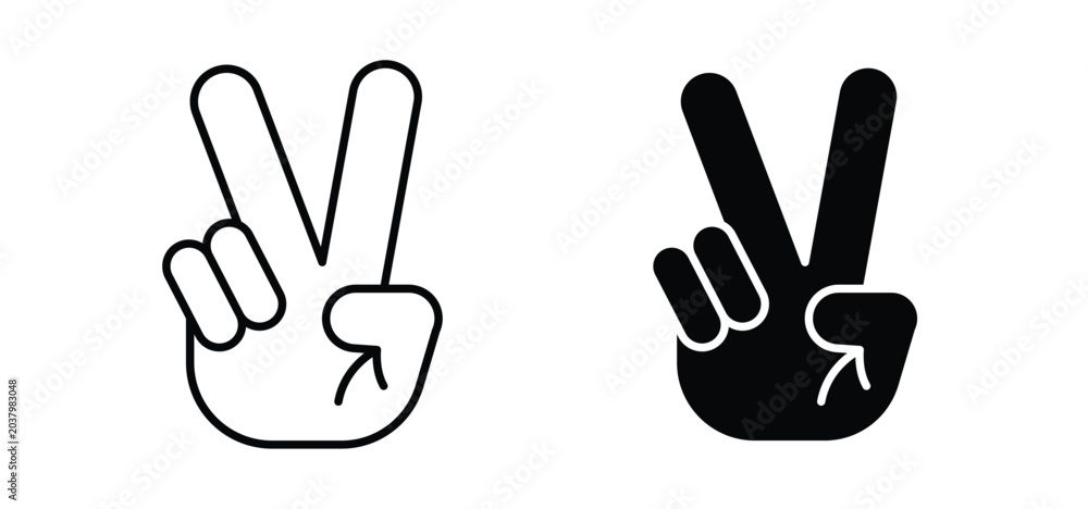 Fototapeta premium Hand peace vector icon set black filled and outlined style.