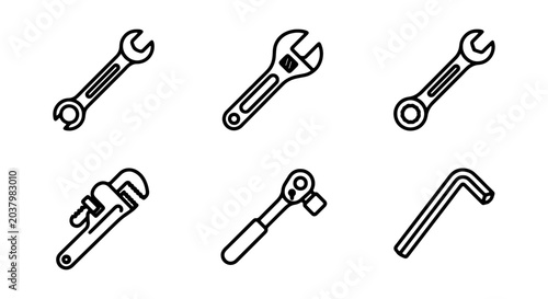 Tableau sur toile Wrench Icons Set, Mechanic Tools Collection, Hardware Equipment Vector