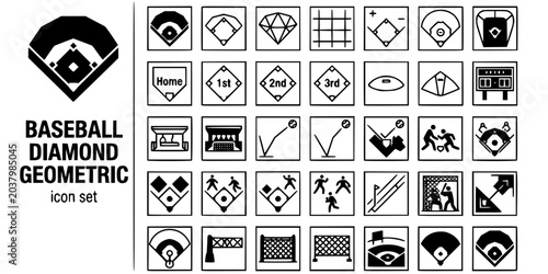 Tableau sur toile Baseball Diamond Geometric Black White-Base Path Infield Outfield Grid-Field Lay