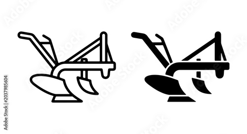 Photos Agricultural Plow Icons: Farming Equipment Vector Set, Rural Tillage Tools, Cult