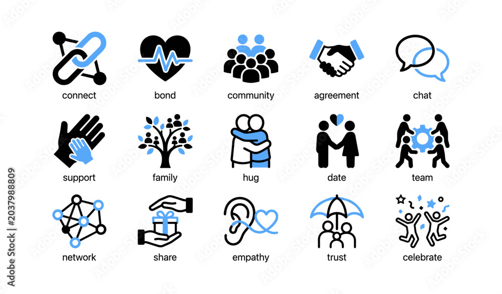 Fototapeta premium Community and social connection icons arranged in grid