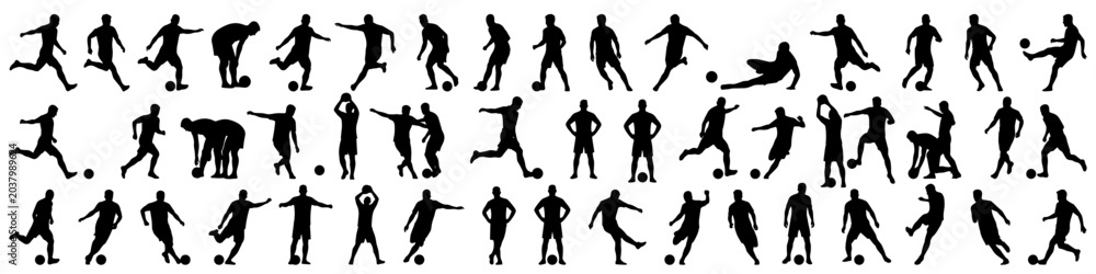Obraz premium vector set of professional football players in various poses on transparent background