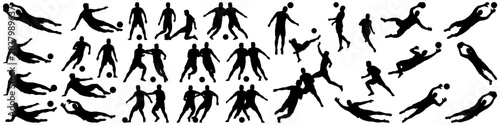 vector set of soccer goalkeeper saves and sliding tackles on transparent background