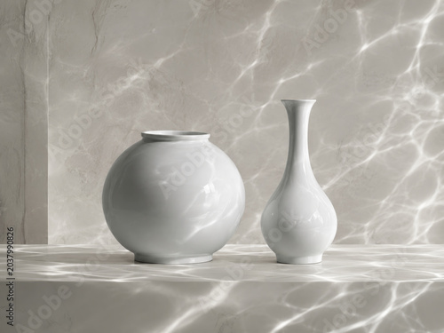 Korean White Porcelain Jar and Bottle Vase with Soft Ripple Light