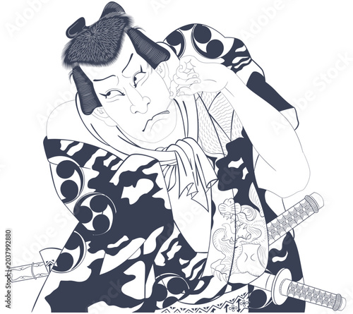 浮世絵　侍のイメージイラスト５　線画