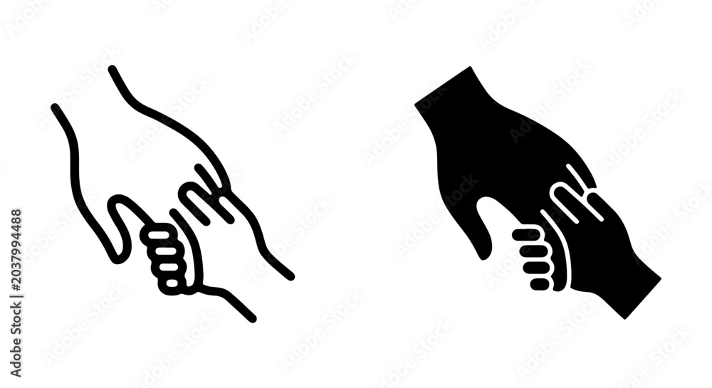 Obraz premium Helping Hands Vector Icons, Support and Care Symbols, Partnership and Trust Graphics