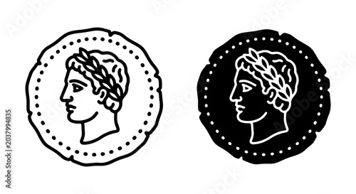 Photos Ancient Roman Coin Icons, Emperor Profile Vector Art, Classical History Symbols