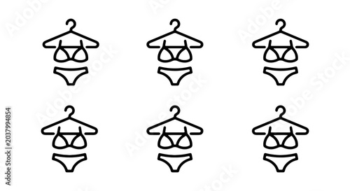 Foto Bikini Icons Set, Beachwear Vector Graphics, Summer Fashion Line Art