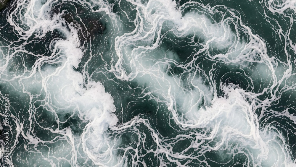 Obraz premium Turbulent whitewater rapids pattern texture flat lay