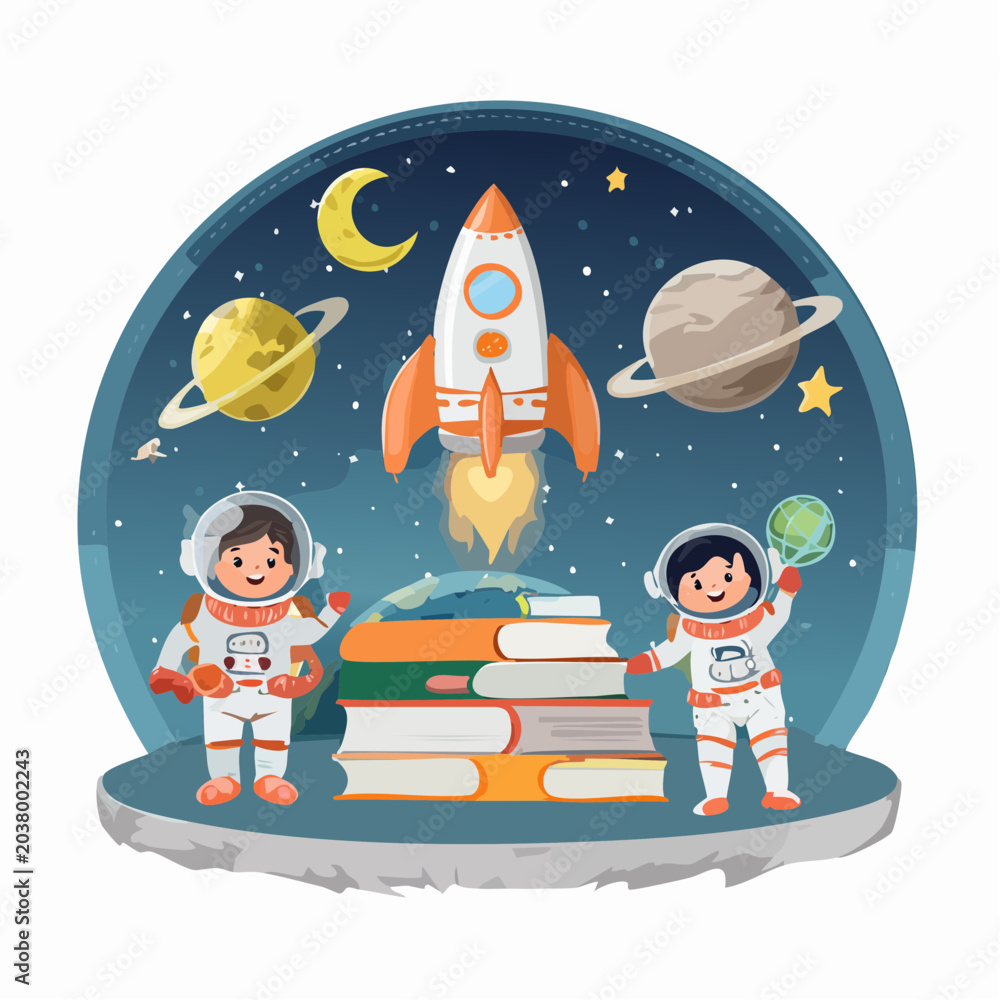 Fototapeta premium Children Astronauts Learning About Space and Science