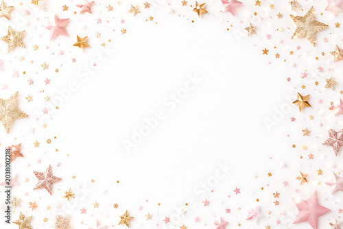 Elegant Rose Gold Glitter Border Background with Luxury Sparkle Frame and White Copy Space
