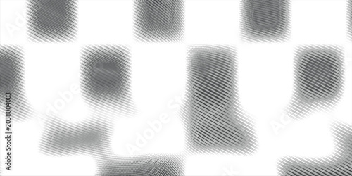 Schilderij op canvas Abstract flowing wave pattern composed of numerous small black dots on a white b