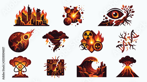 Quadro em tela Collection of Icons Representing Various Disasters and Catastrophes