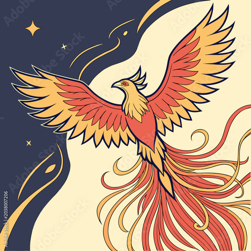 Tableau sur toile Majestic phoenix bird rising with fire wings mythological creature design mythol