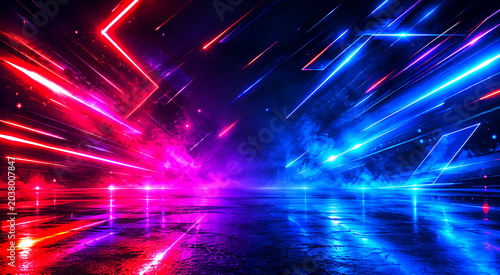 Futuristic Neon Blue and Pink Light Burst Background with Dynamic Energy Streaks