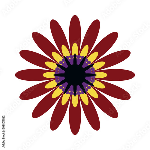 Flat vector abstract flower icon. Colorful blooming plant isolated on white. Decorative floral design element for app, web, wedding, beauty logo.