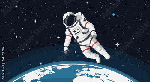 Quadro su tela Astronaut floating in space above Earth, stars and galaxy background